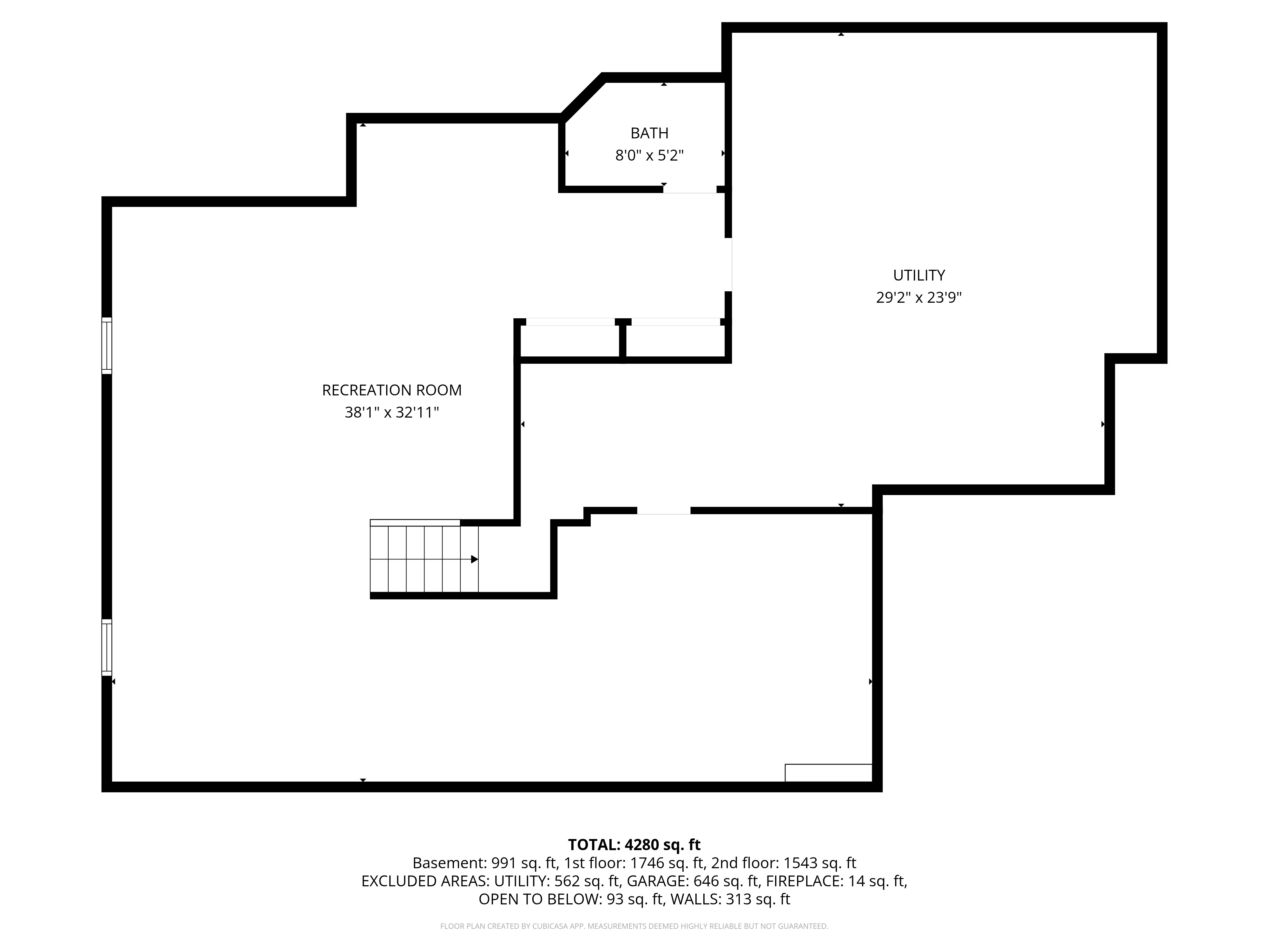 Architectural floor plan of the finished basement level