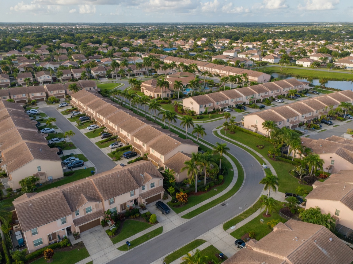 Aerial view of the Bayshore Commons townhome community in North Fort Myers