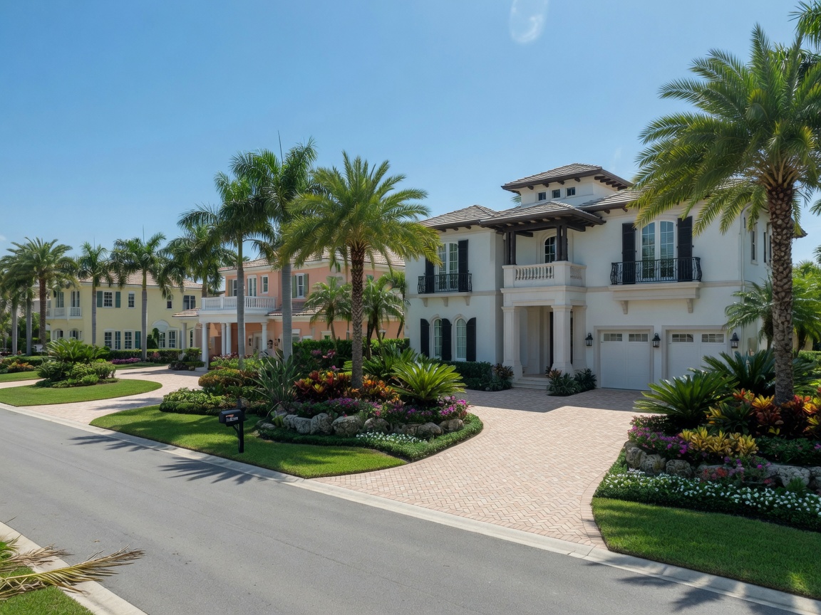 Beach cottage with tropical landscaping on a tree-lined street in The Moorings, Naples