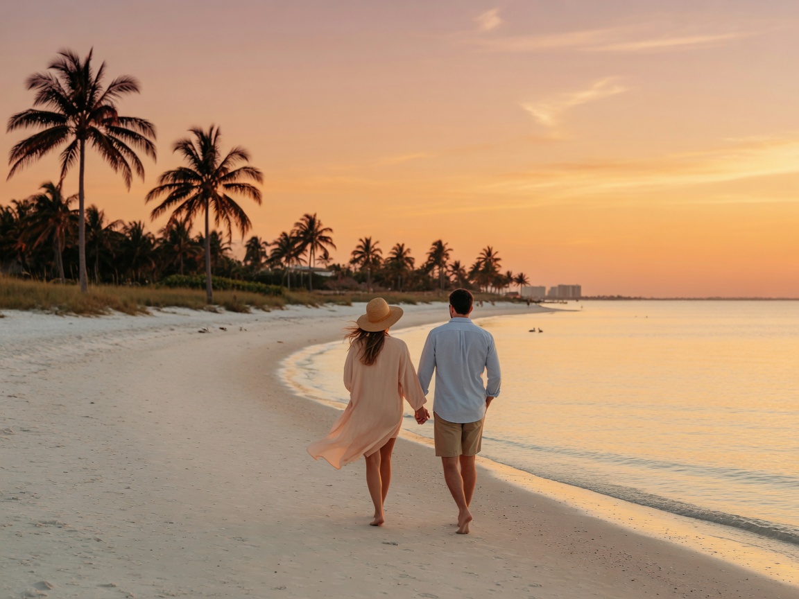 Coastal lifestyle scene on a Naples Florida beach at golden hour