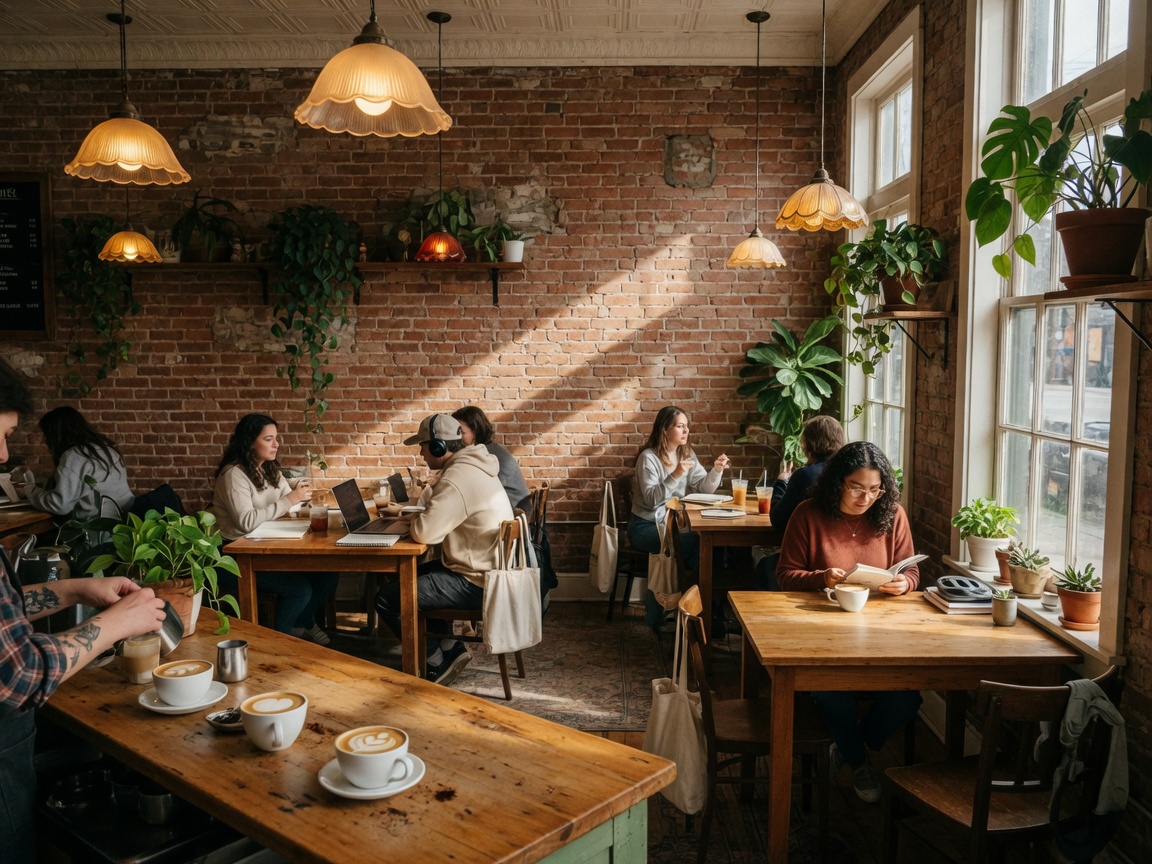 Cozy interior of a local Houston Heights coffee shop