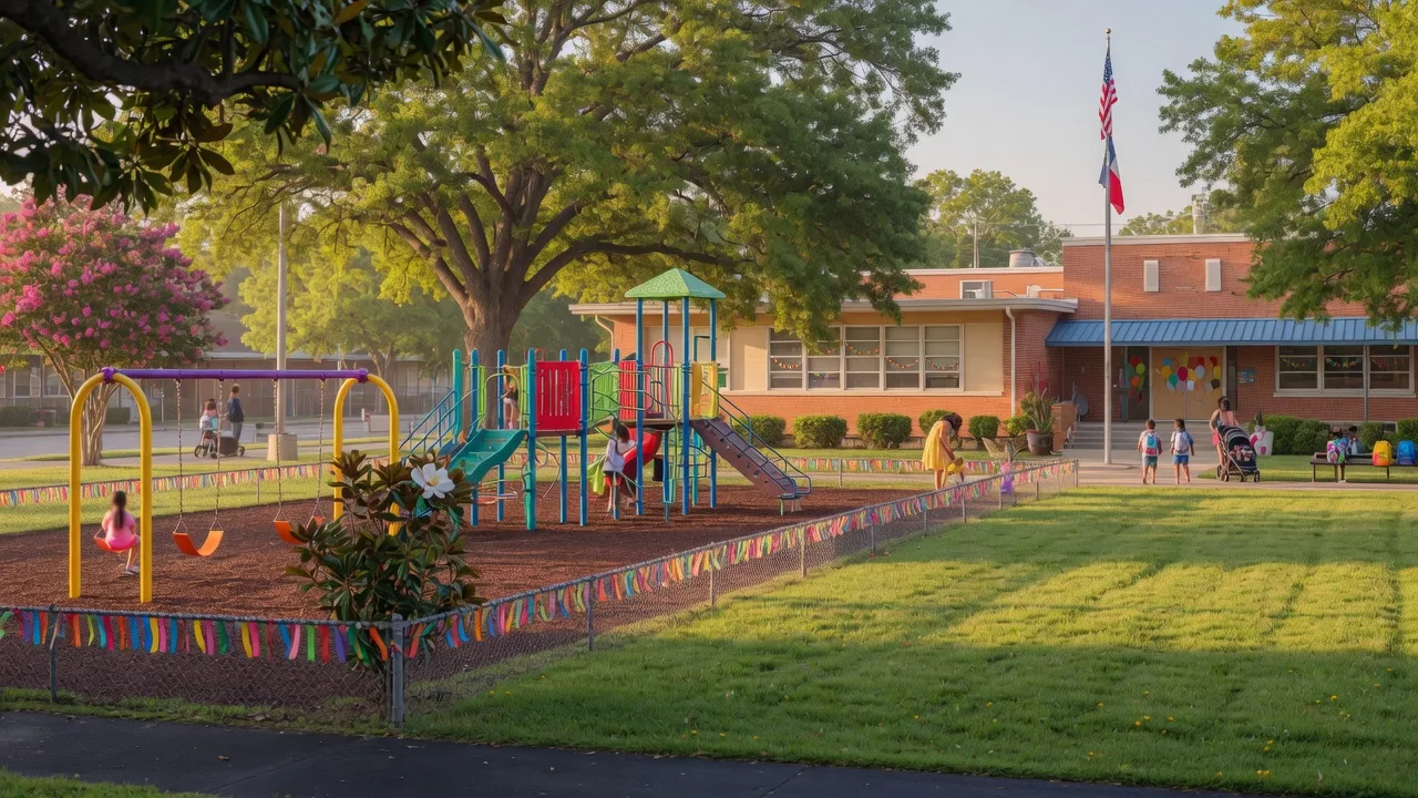 Colorful elementary school playground in a Houston neighborhood