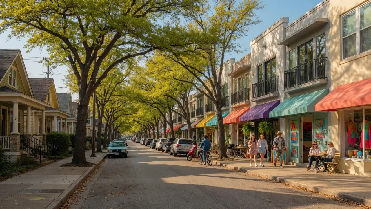 Tree-lined streets and eclectic architecture in Montrose