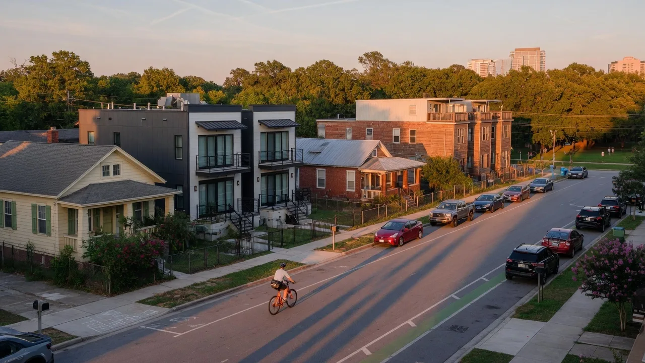 Streetscape of Rice Military neighborhood in Houston