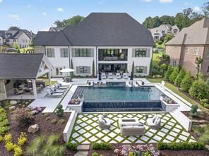 Infinity-edge pool with fire and water features