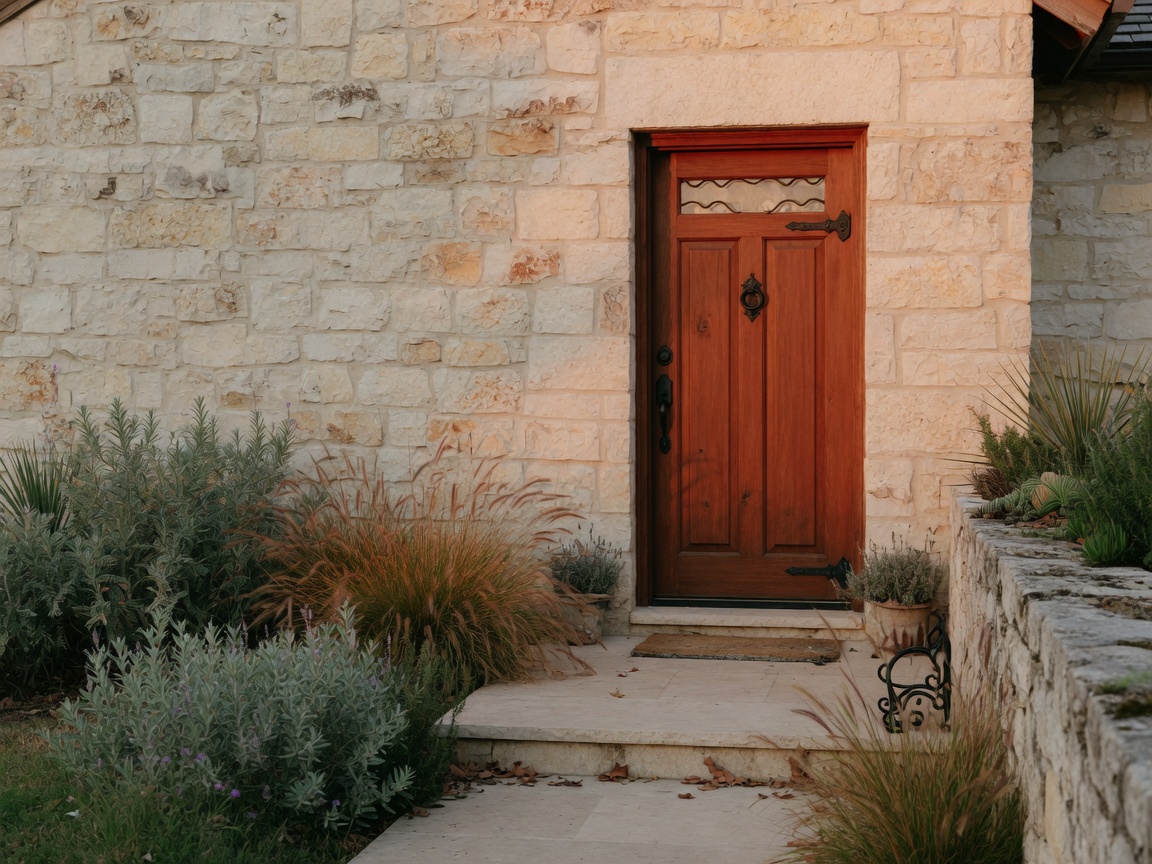Hill Country stone home entrance in Texas