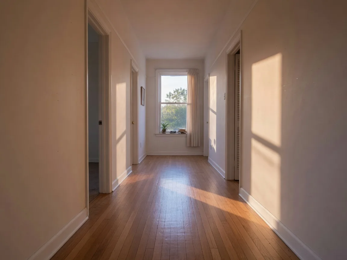 A professional reviewing a clipboard while standing in the entryway of a well-lit home, representing careful insurance and property documentation