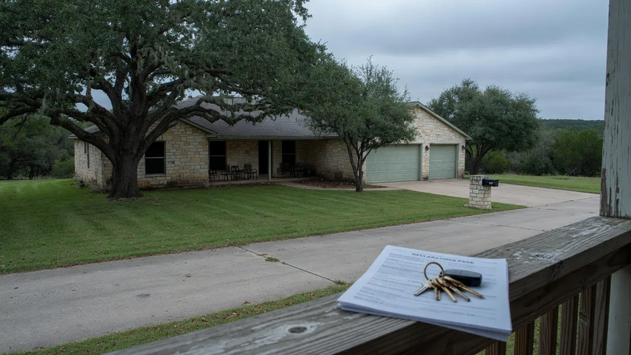 A quiet Texas Hill Country home sitting empty, representing the insurance risk vacant estate properties face during probate