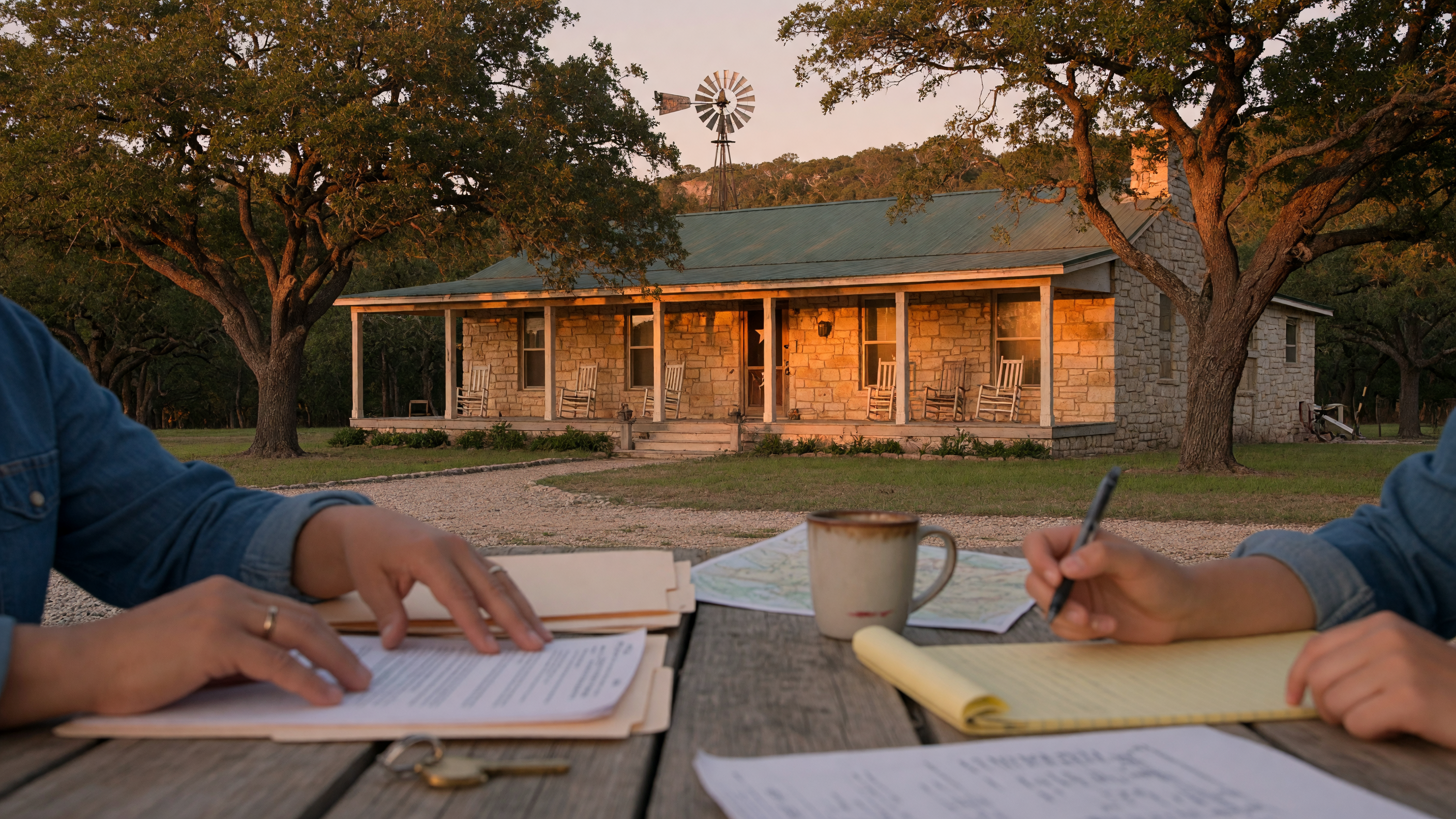 A Texas Hill Country courthouse at dawn, representing the legal framework governing heir property disputes in Texas