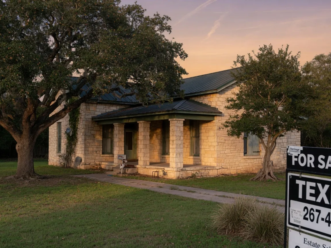 A Texas Hill Country home with mature trees and warm afternoon light, representing an inherited estate property whose security and insurance status should be confirmed early in probate