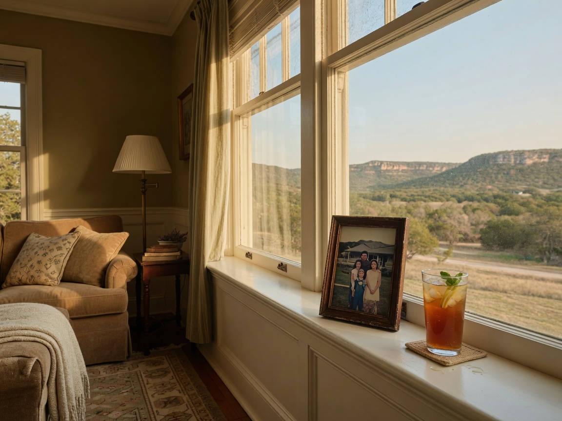 A comfortable Texas home interior with family photos on the windowsill, representing the deeply personal nature of inherited property decisions