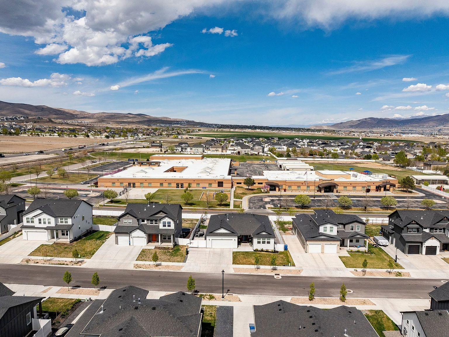 Aerial view of the neighborhood and surrounding streets
