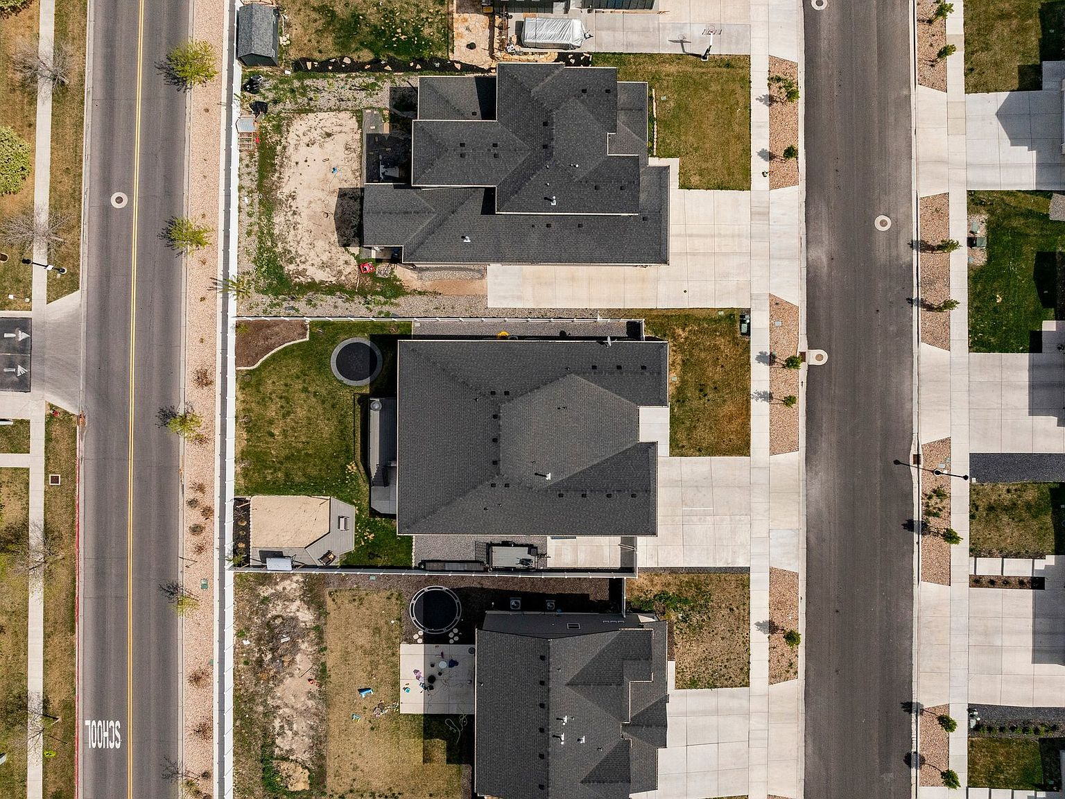 Overhead drone view of the property lot layout