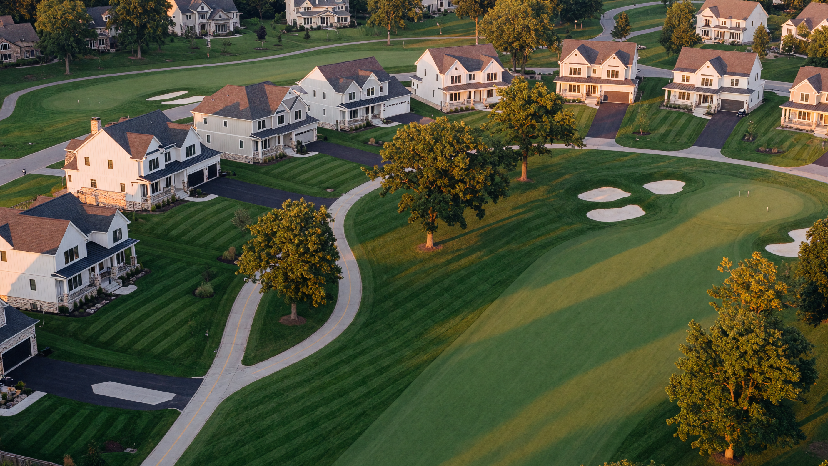 Aerial view of the Fairways of Spring Meadows neighborhood and golf course in Linden, MI