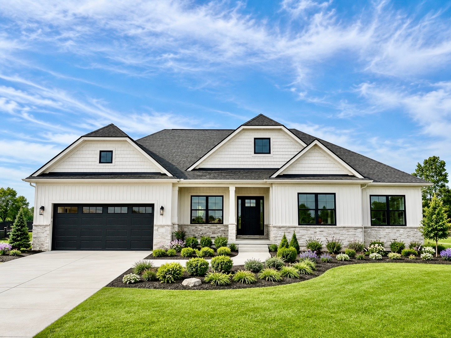 Exterior view of the model home at 5483 Championship Drive in Linden, Michigan