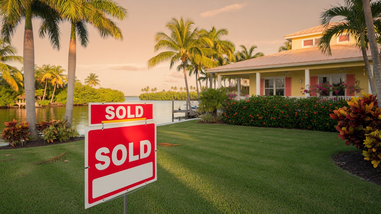 Sold sign in front of a Florida Keys waterfront home