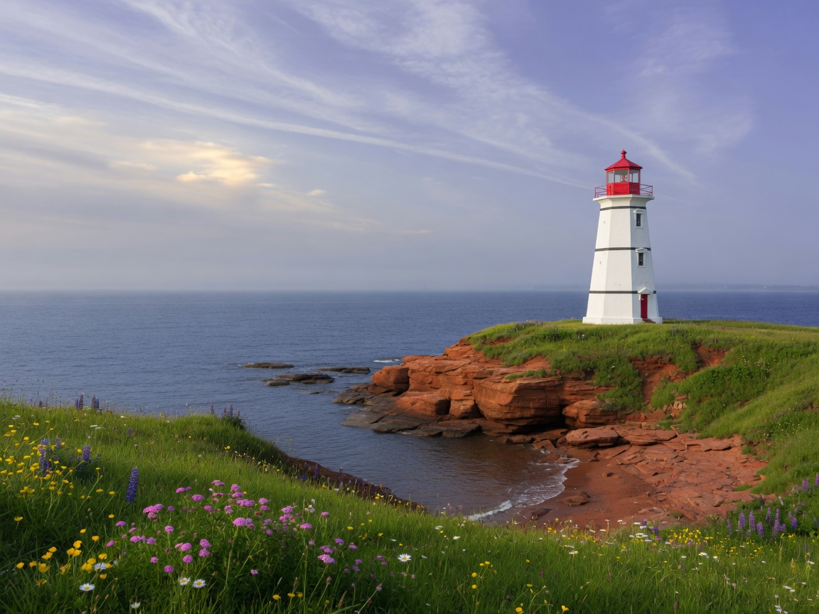 A classic PEI lighthouse overlooking the ocean