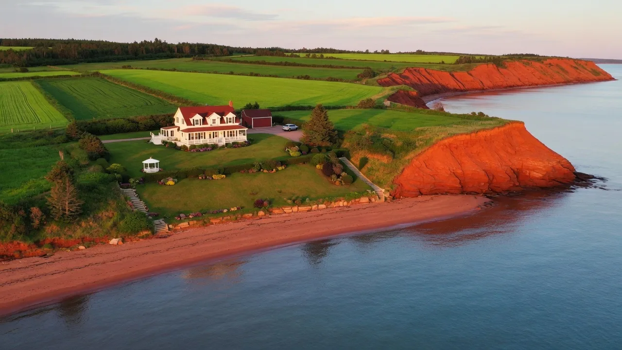 Peaceful coastal scene on Prince Edward Island at golden hour