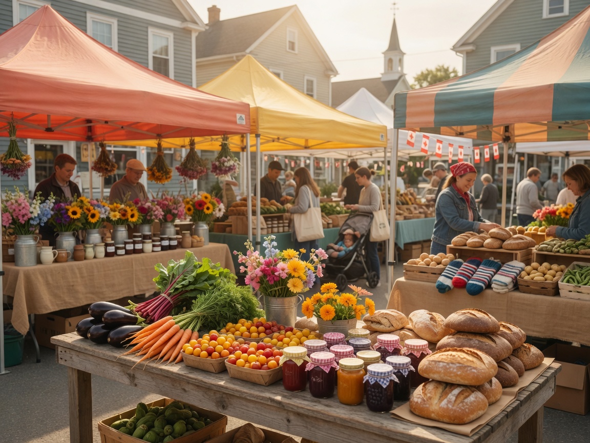 Local farmers market with fresh produce and artisan goods