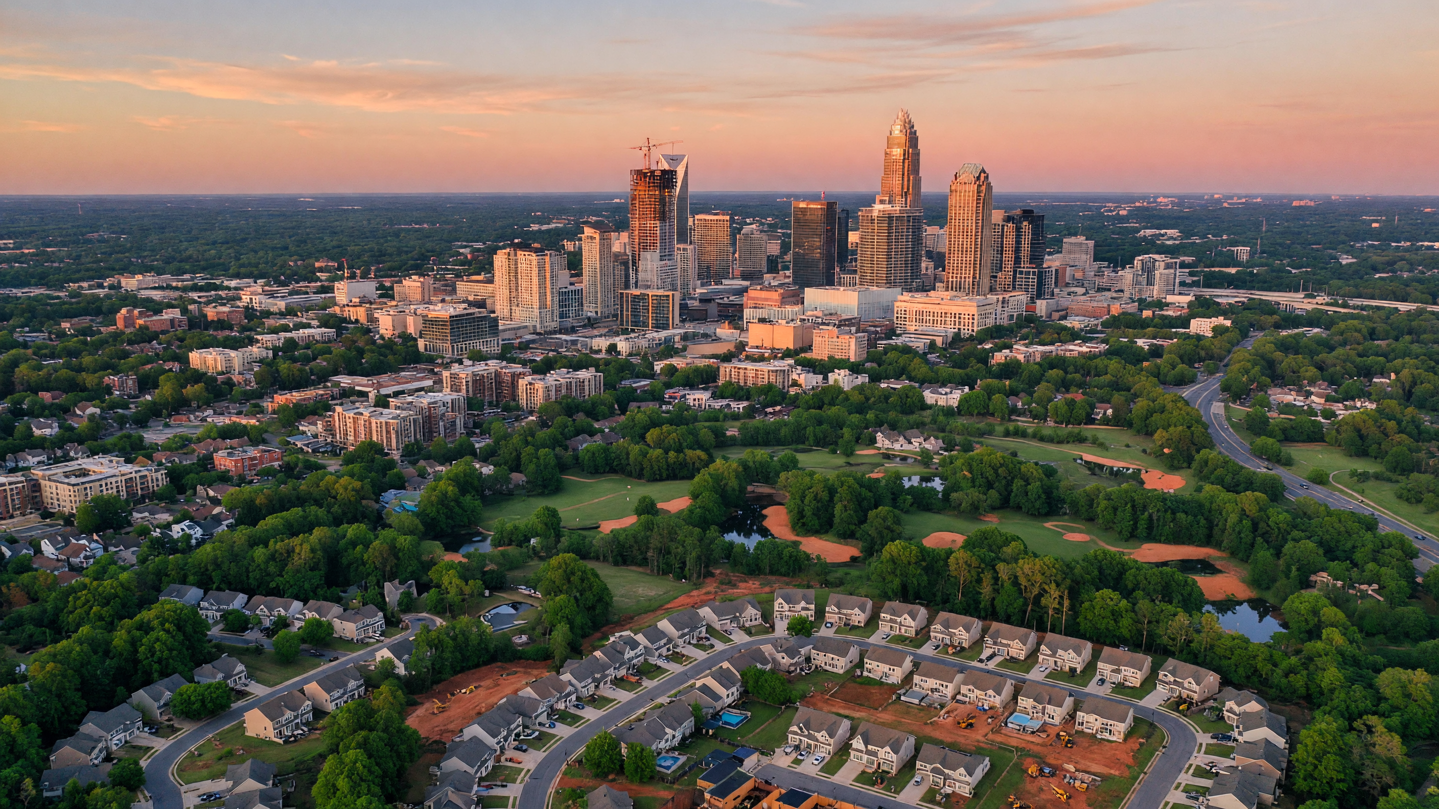 Community park with walking trails and green spaces in Charlotte, North Carolina