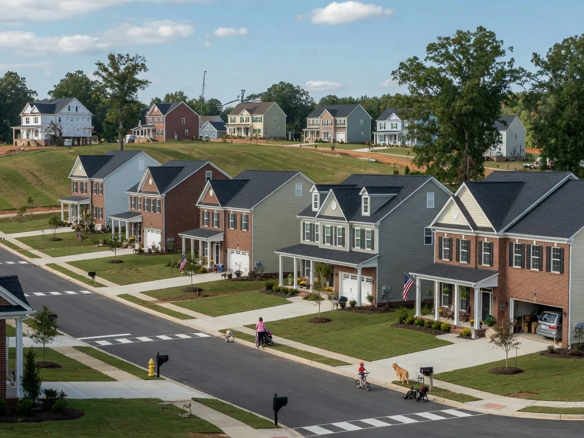 New construction homes in Gainesville Virginia with traditional and colonial-style architecture, brick and siding exteriors, set in a family master-planned Prince William County community