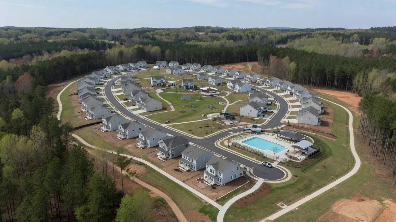 Aerial view of a master-planned community near Lake Norman in the Mooresville, North Carolina area
