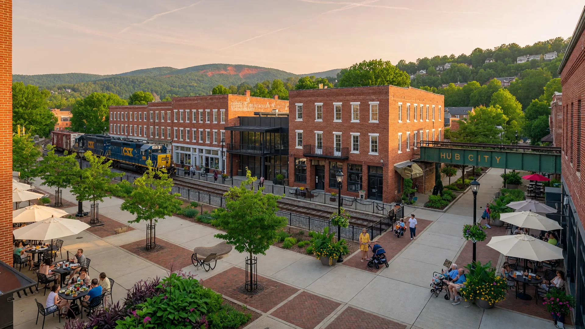 Spartanburg South Carolina's revitalized downtown Morgan Square with historic buildings and modern renovations
