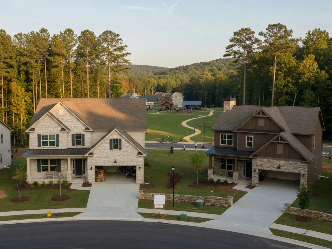 New construction traditional and craftsman-style homes in the Marietta and Cobb County area with rolling Piedmont hills