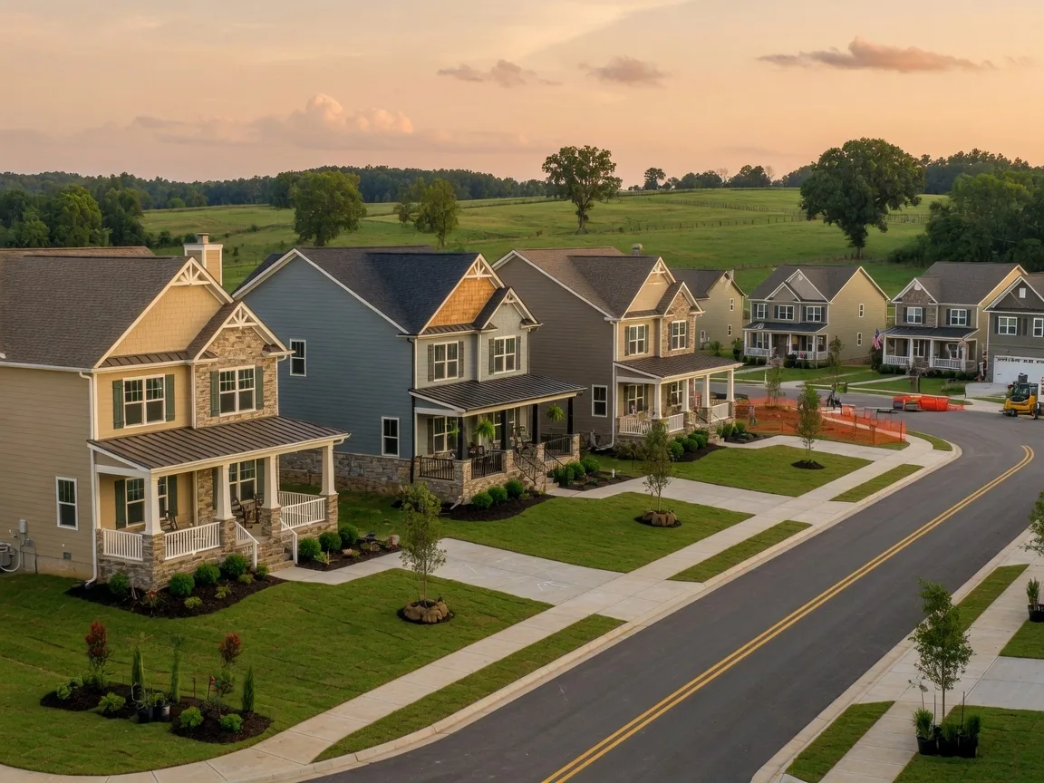 New construction craftsman and traditional homes in a Spring Hill Tennessee master-planned community with rolling hills and Maury County terrain
