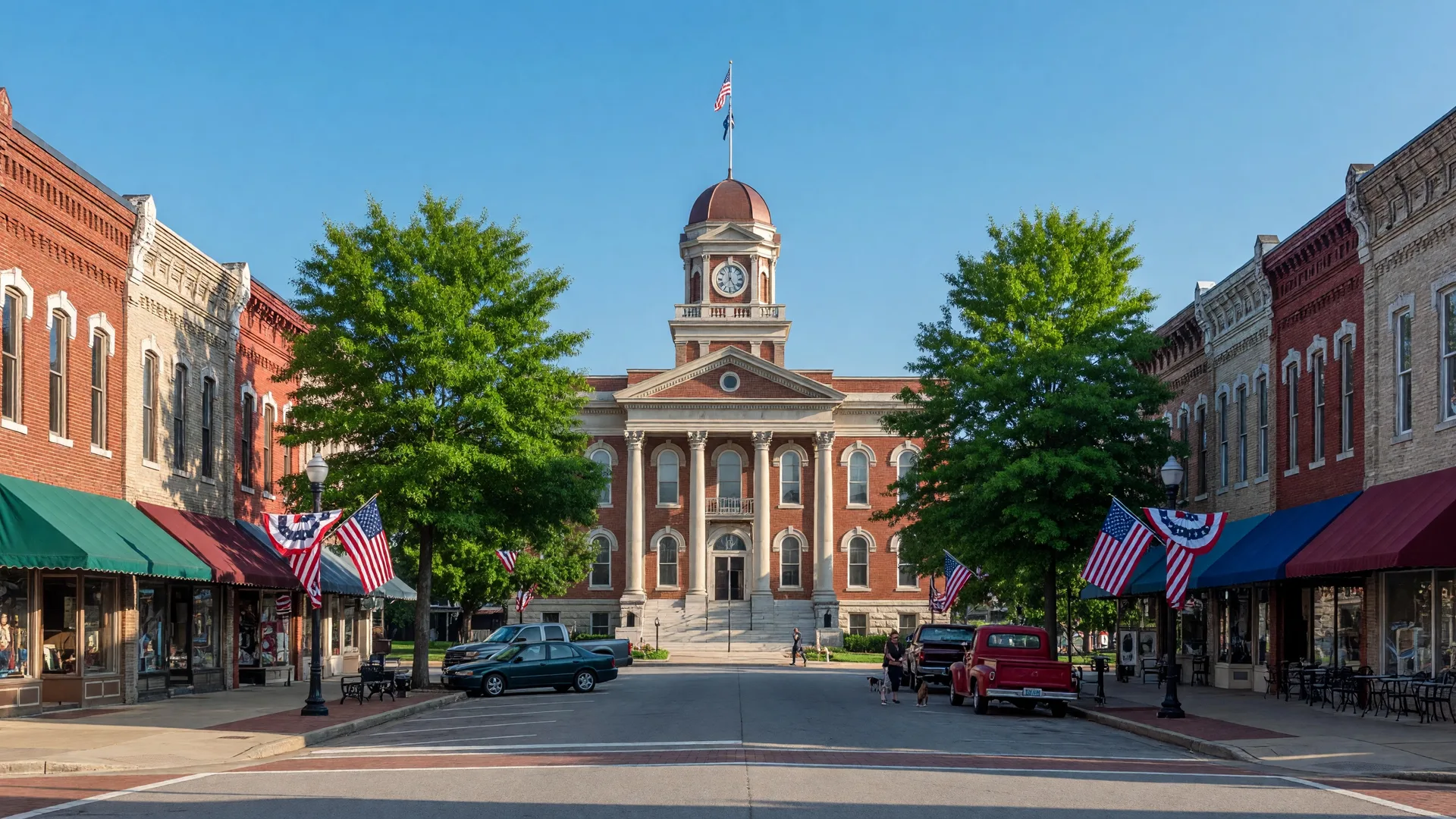 Gallatin Tennessee's historic downtown square with the Sumner County courthouse, brick storefronts, and small-town Tennessee character
