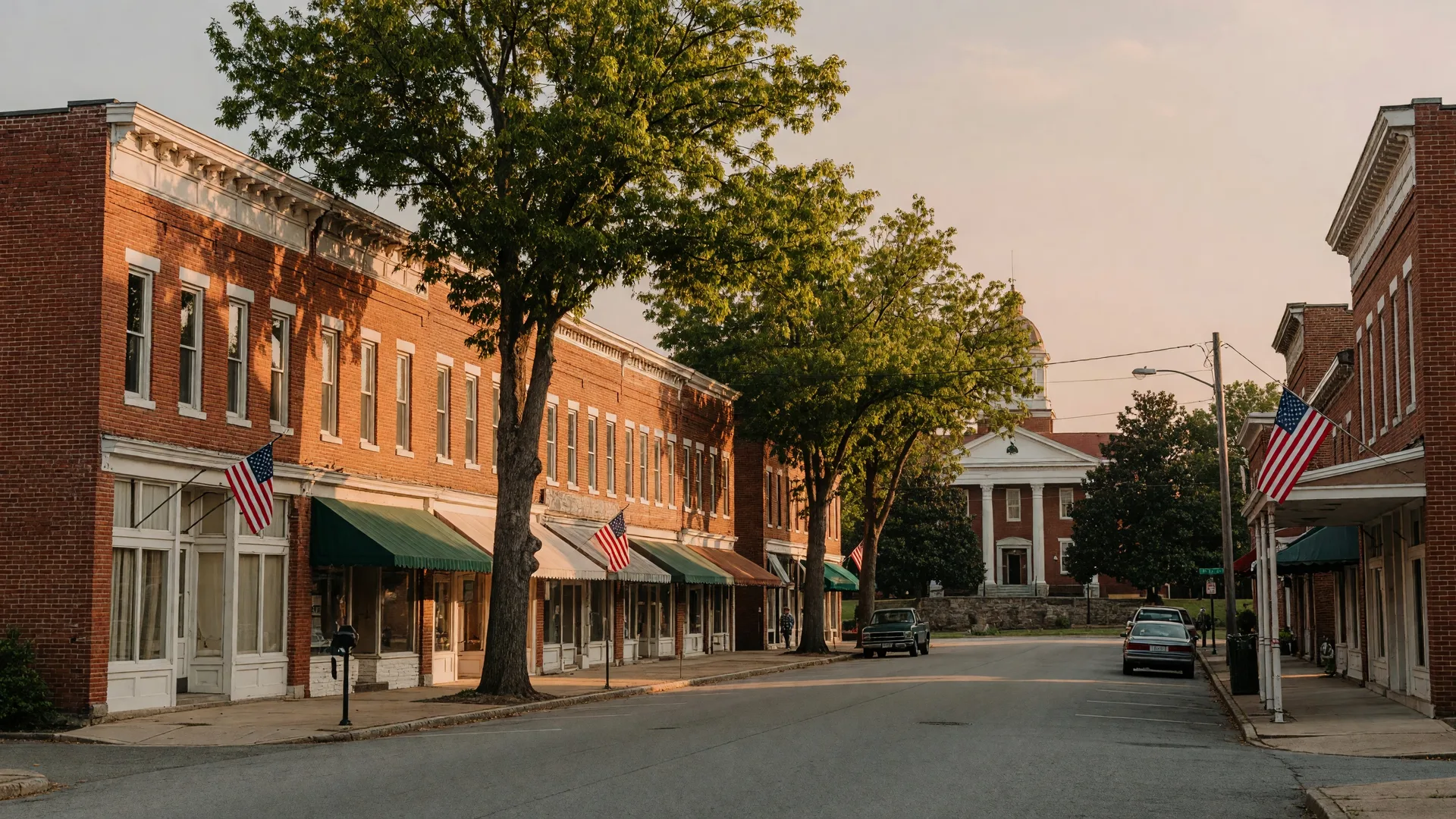 Mechanicsville Virginia historic downtown with the Hanover County courthouse vicinity, small-town Main Street with brick storefronts, and rural-suburban character