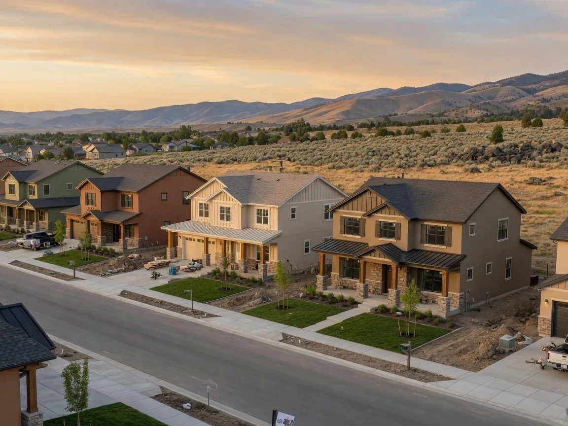 New construction farmhouse and craftsman homes in Star Idaho with open high desert terrain and mountain views