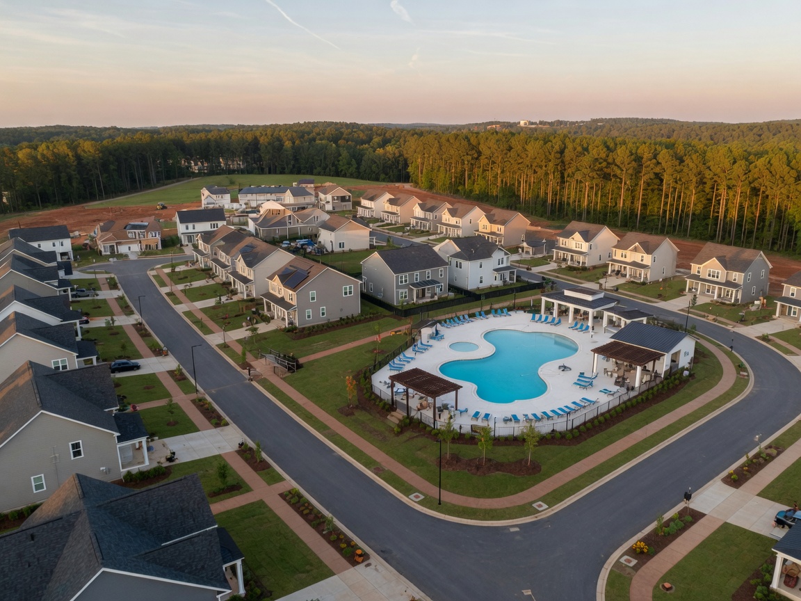 Community park with walking trails and green spaces in Durham, North Carolina