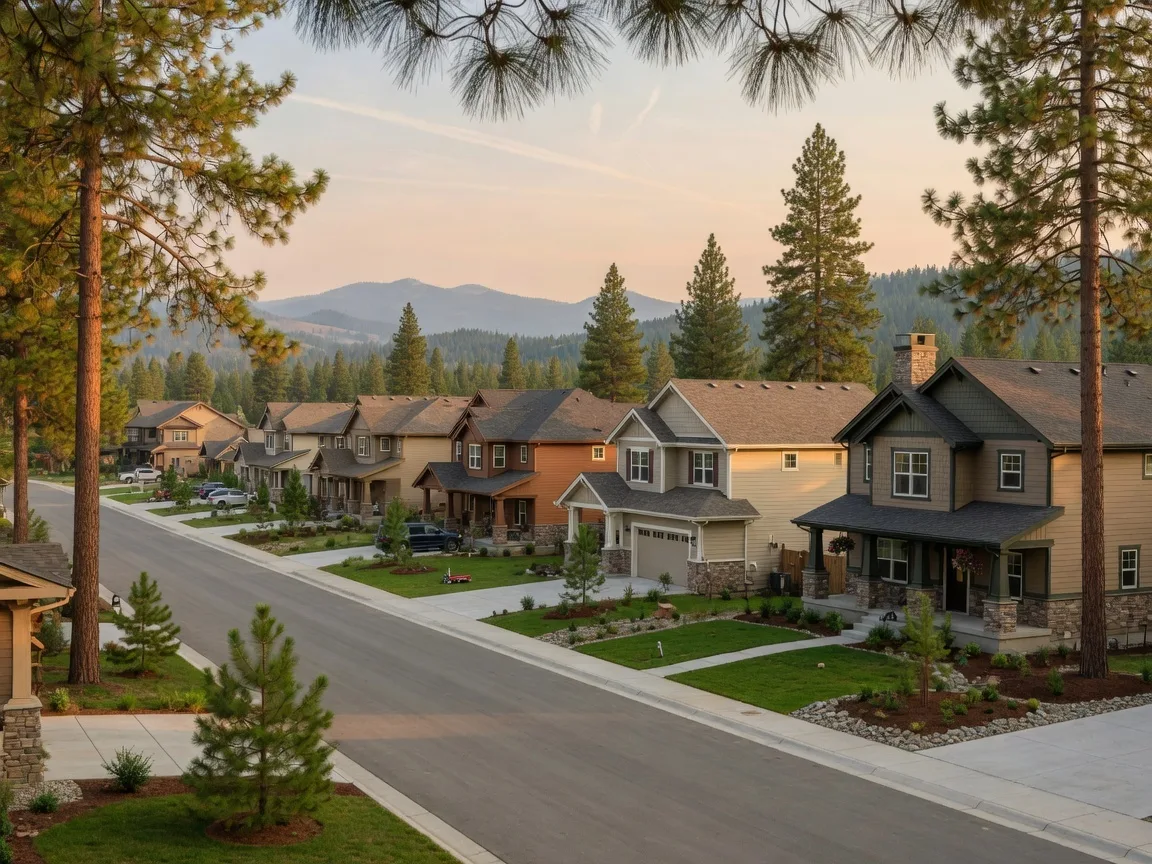 New construction craftsman and traditional homes in Post Falls Idaho with north Idaho forested terrain and mountain views