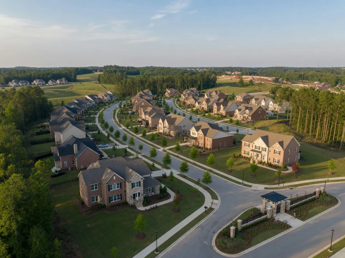 New construction community in Fort Collins with mountain-inspired homes, Ponderosa pine trees, foothills terrain, and Horsetooth Mountain views