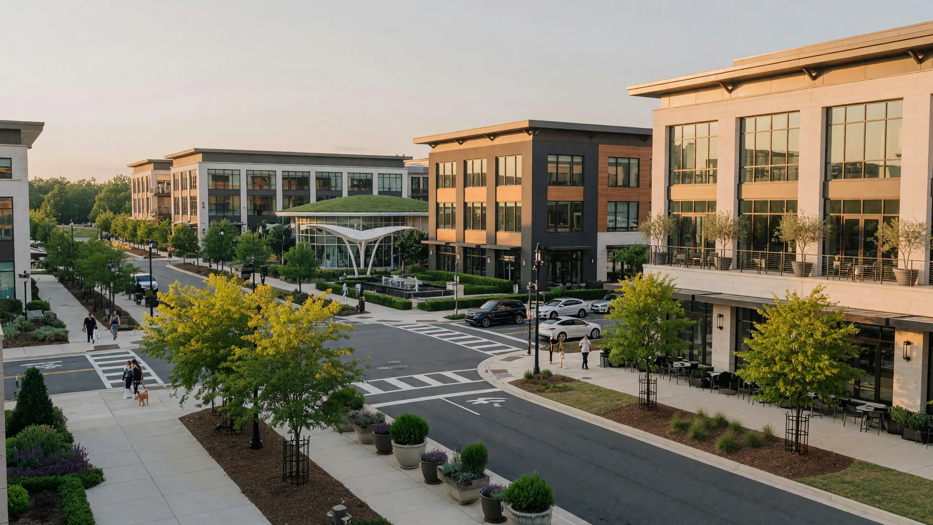 Johns Creek's modern cityscape with the Town Center area, upscale suburban feel, and well-manicured streets