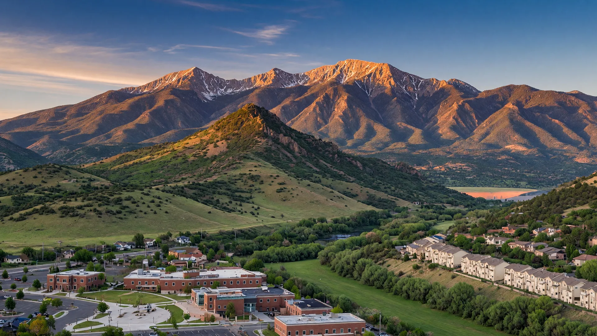 Lakewood's west-side setting with the Front Range mountains rising dramatically behind — Lookout Mountain area, Bear Creek, closest suburb to the mountains