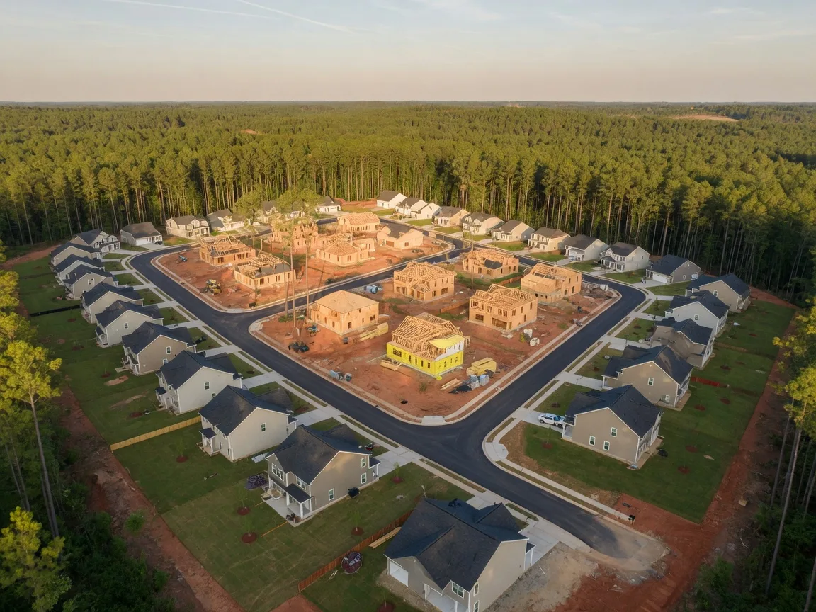 Aerial view of new construction homes in the Cary, North Carolina area