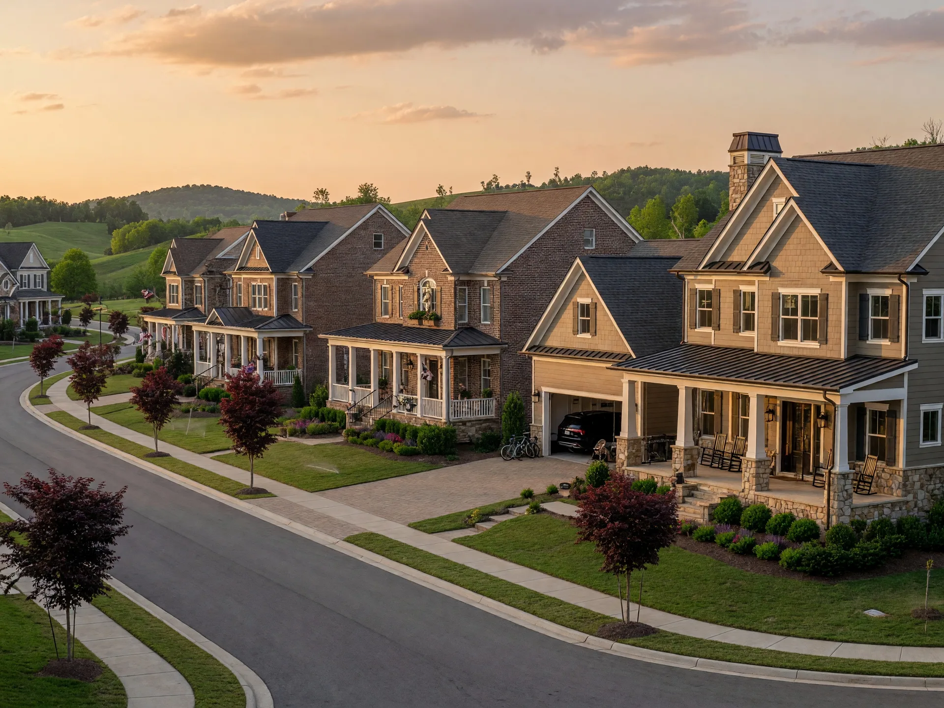 Upscale new construction homes in Franklin Williamson County with craftsman architecture and rolling green hills