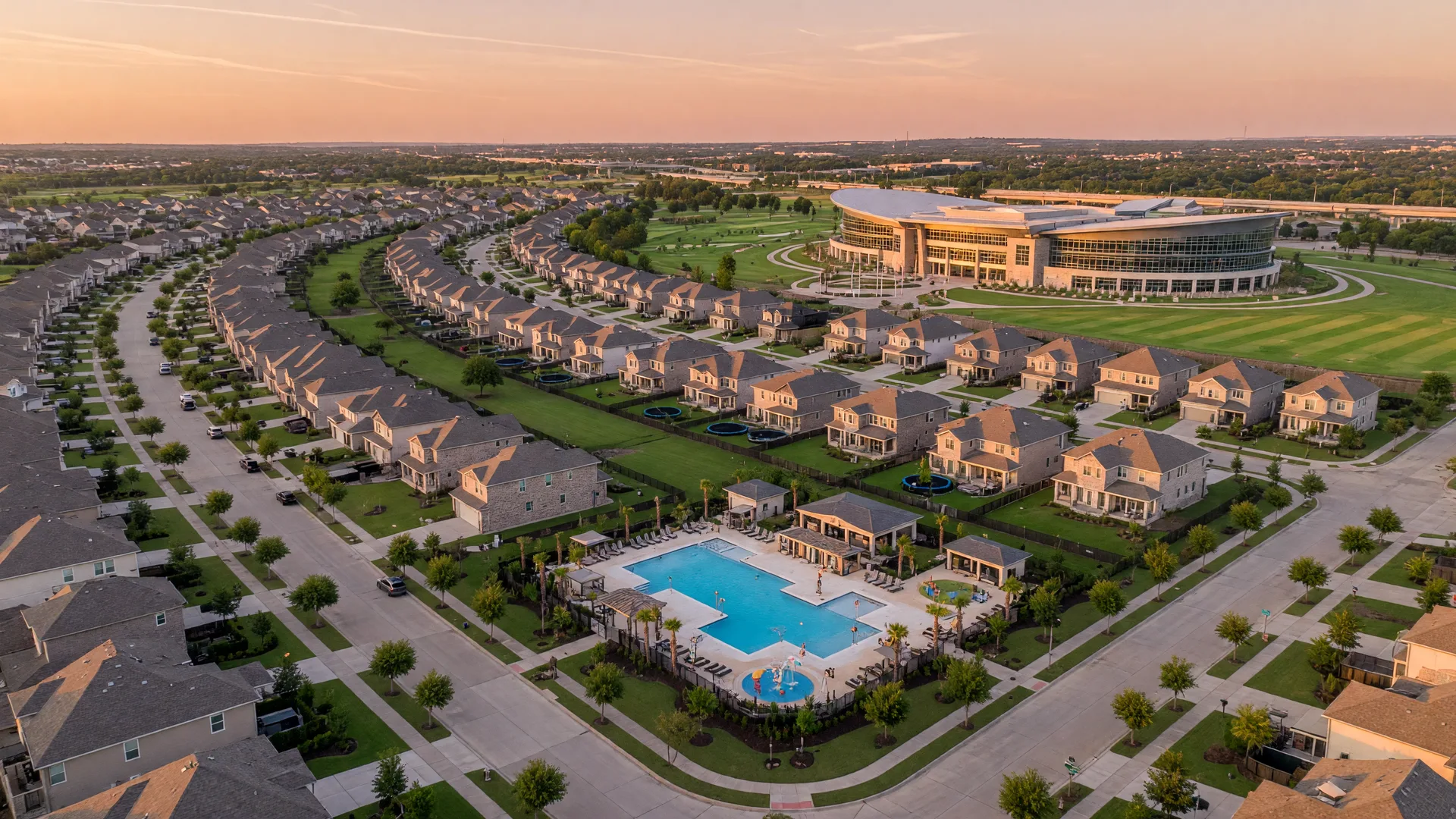 Modern master-planned community in Frisco Texas with new construction homes and amenity center