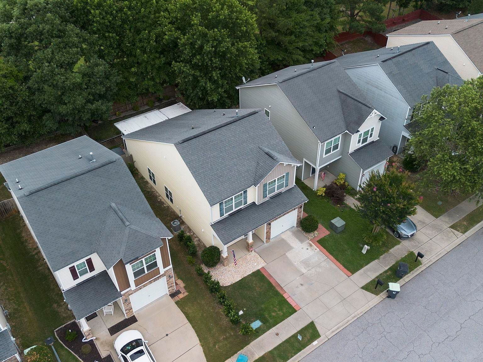 Aerial view of the Village of Nightingale neighborhood in Lexington SC with tree-lined streets and residential homes