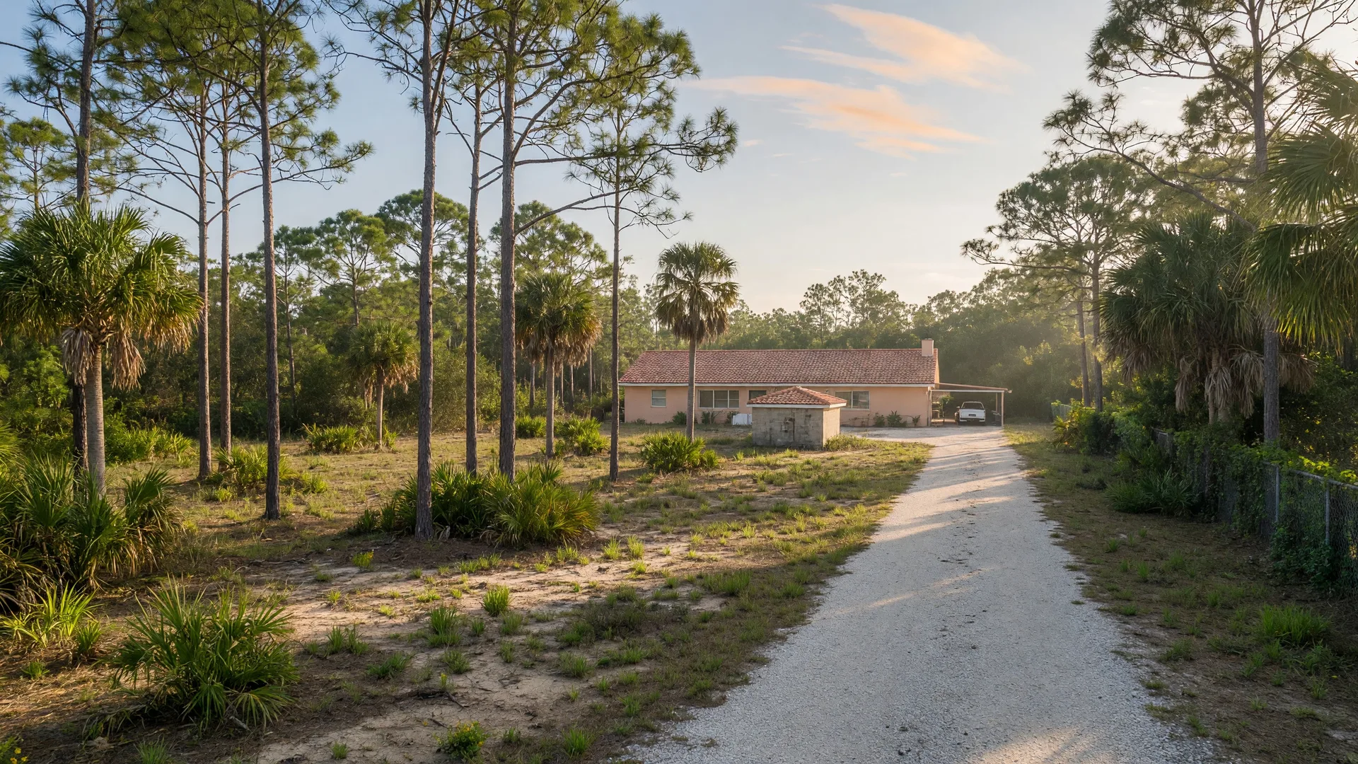 Terreno rural con casa de bloque y techo de teja en Golden Gate Estates, Naples, Florida
