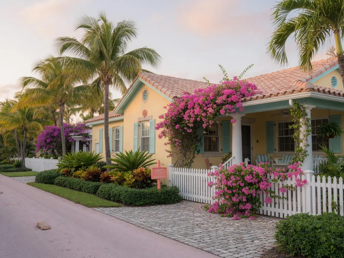 Charming beachfront bungalow in Olde Naples, Florida with tropical landscaping