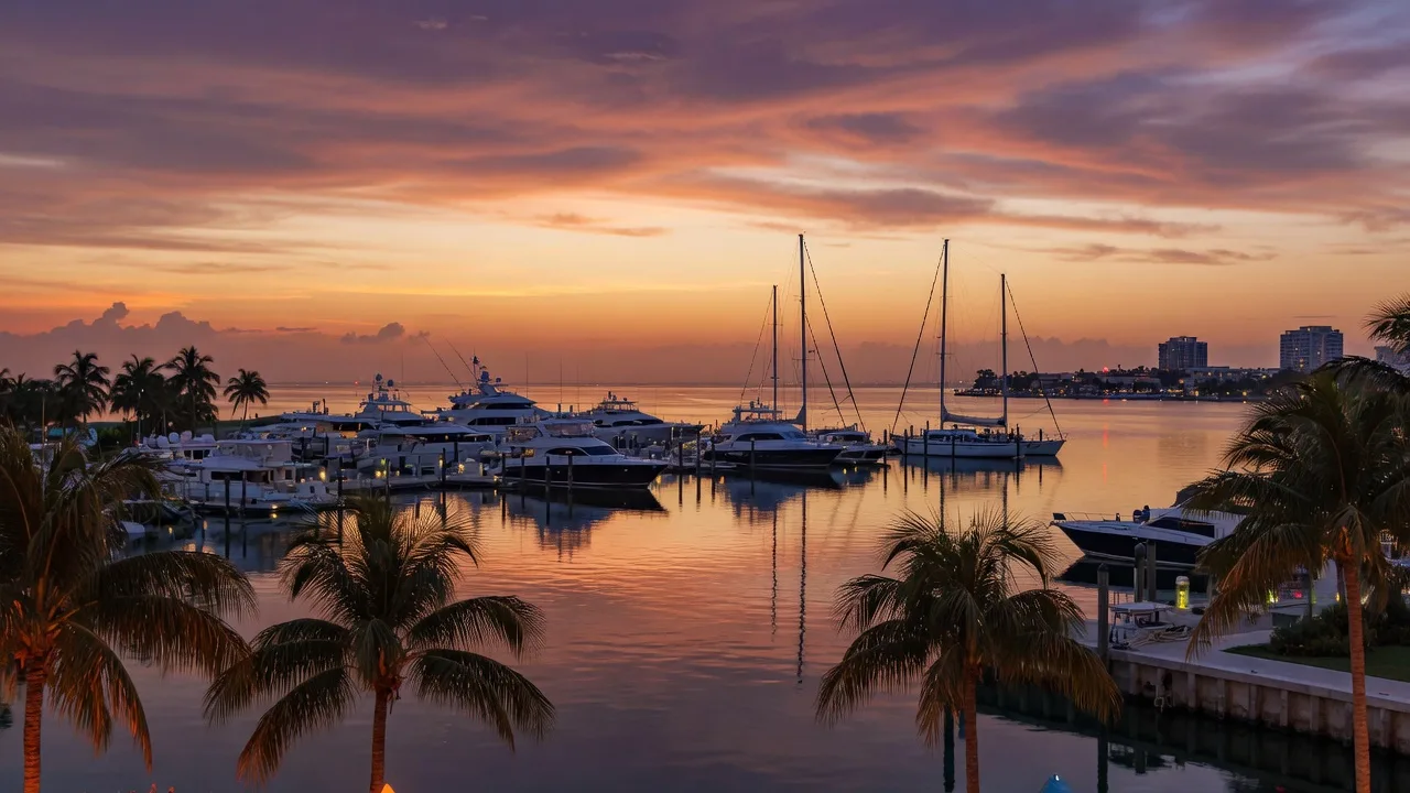 Sunset over Naples Florida marina