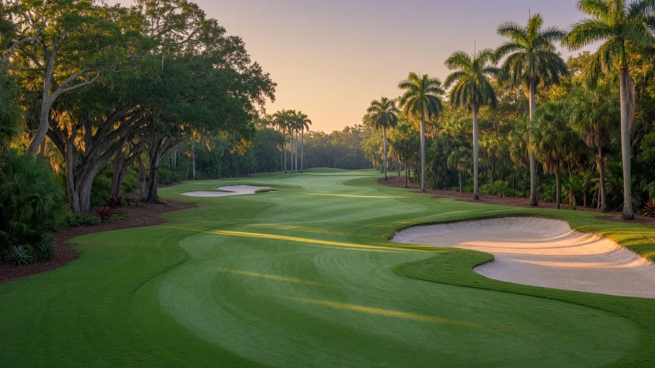 Championship golf course with wide fairways and water features in St. Lucie County