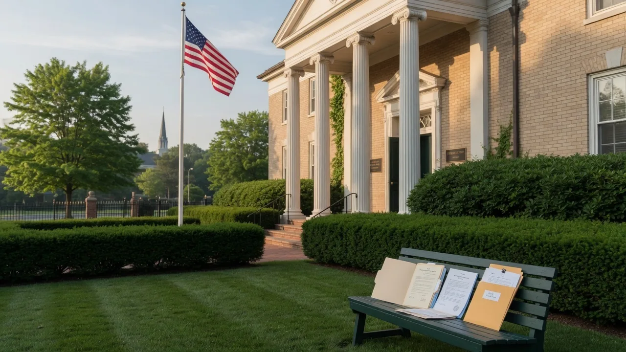 A Connecticut probate court building on a warm summer morning — a reassuring symbol of the legal process families navigate