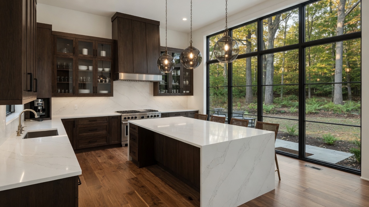 Custom luxury new construction home exterior by Big Sky Development at Oaks of Tyrone in Fenton Michigan