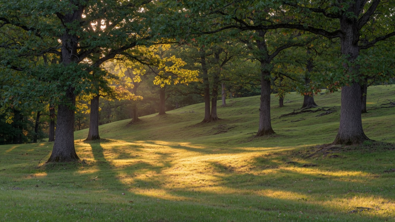 Wooded landscape at Oaks of Tyrone with mature trees on one-acre homesites in Tyrone Township