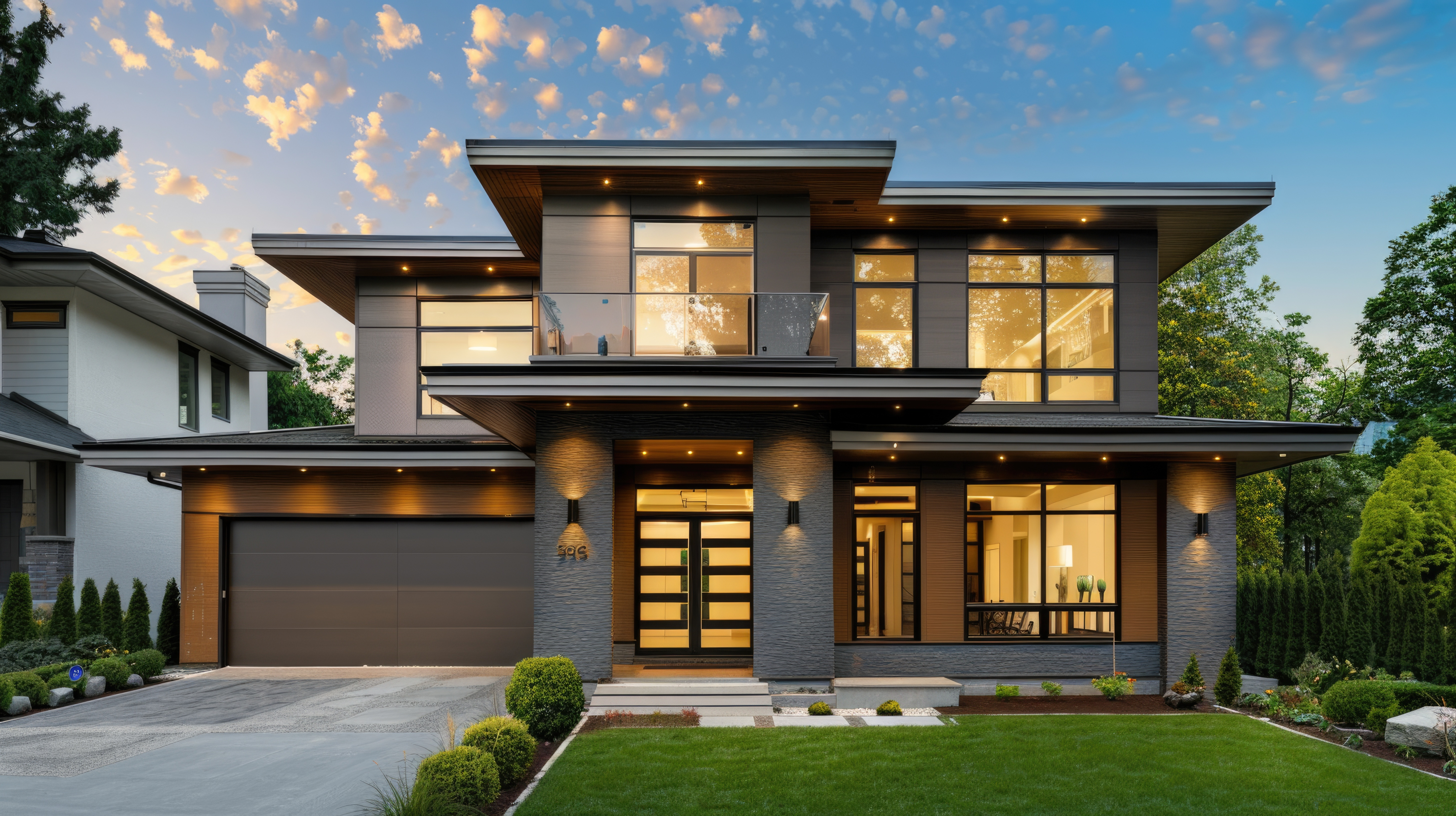 Modern luxury residence exterior showcasing distinctive architectural design