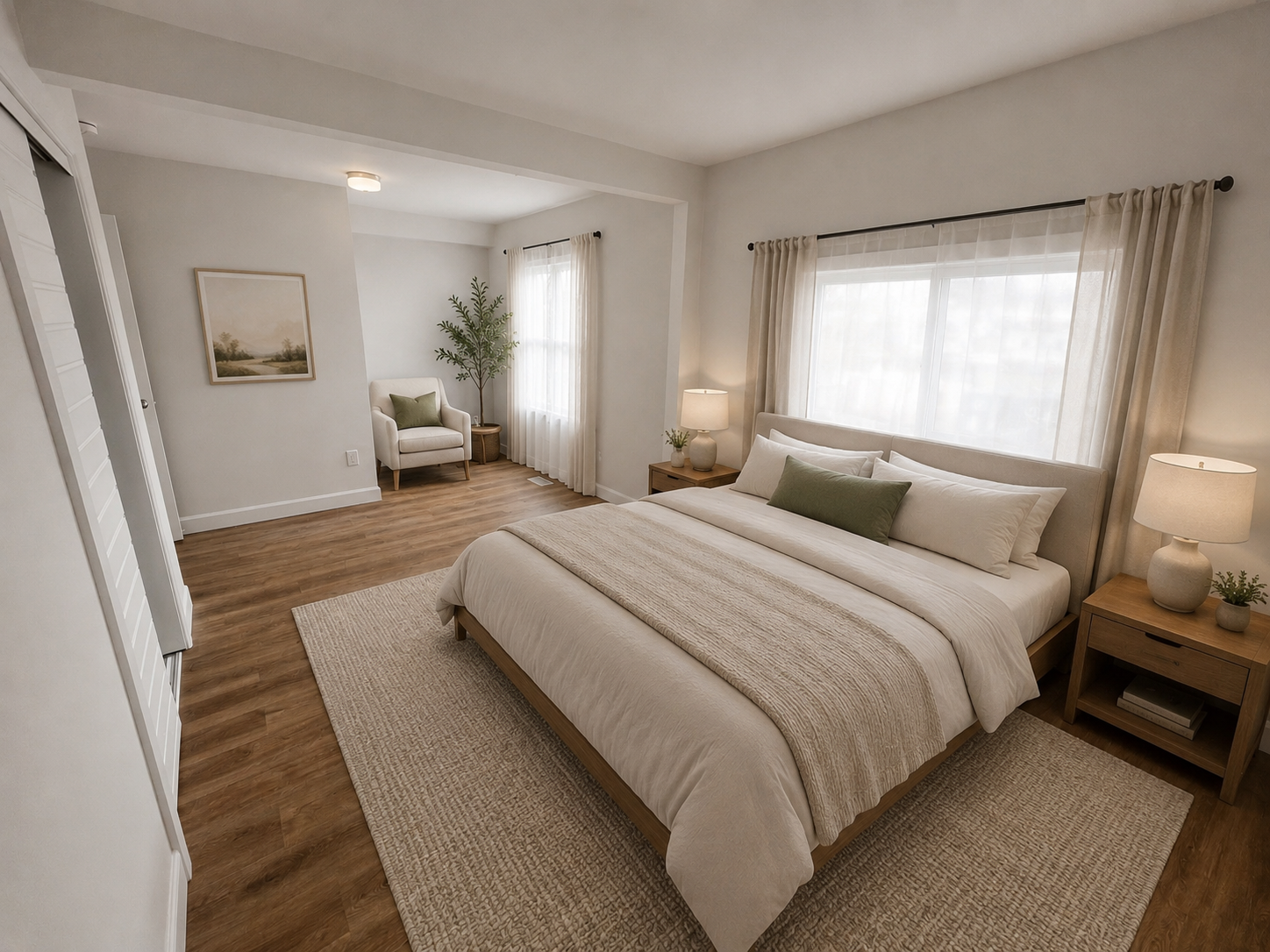Oversized primary bedroom with multiple windows and natural light